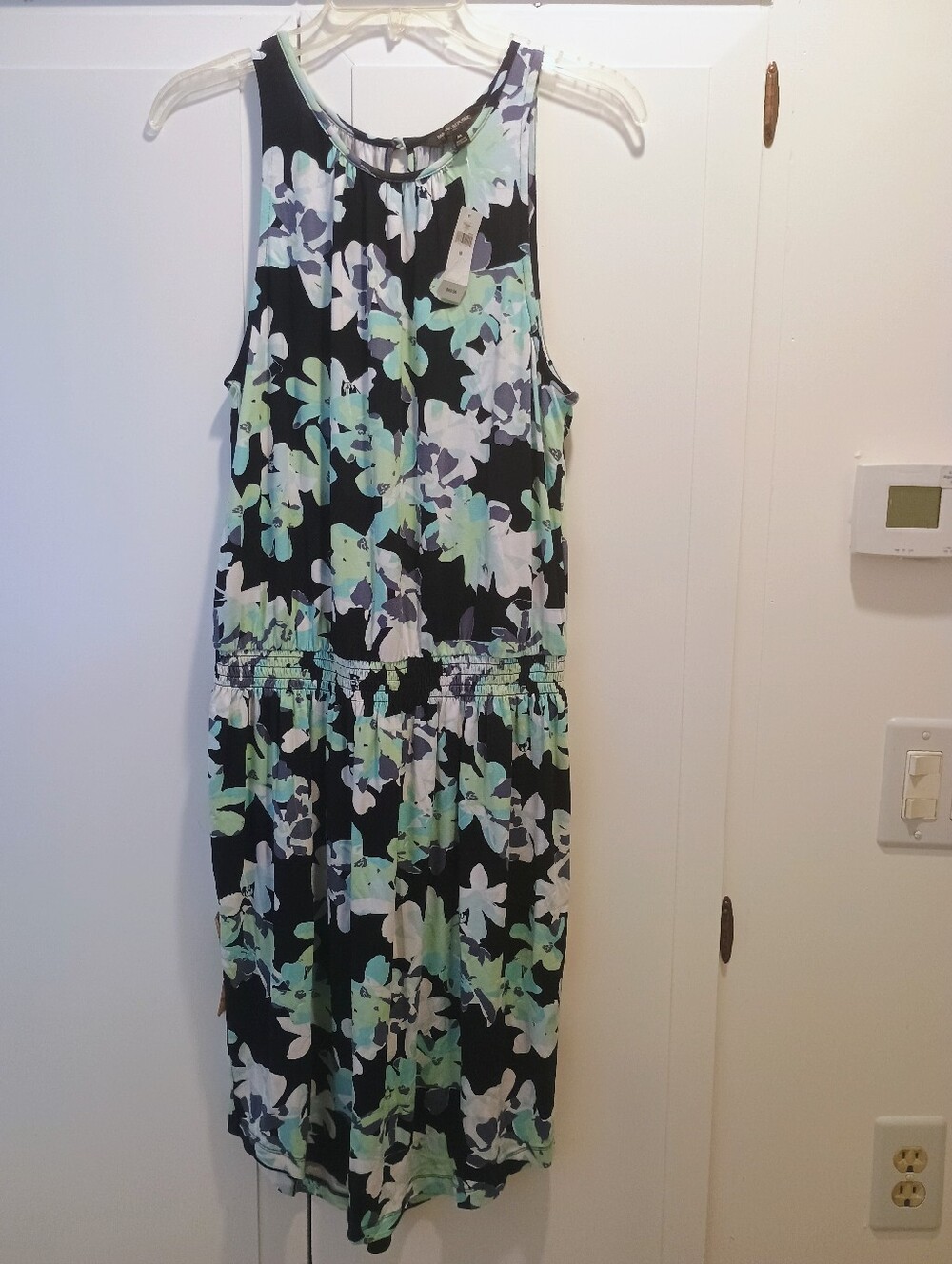 Banana Republic Black Midi Dress with Mint and White Floral Print NWT